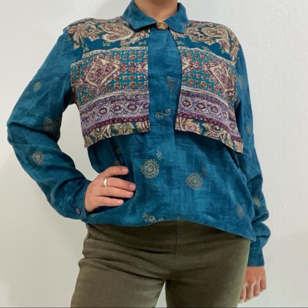 Miz California Women's M Vintage Blue Button Front Collared Western Style Shirt